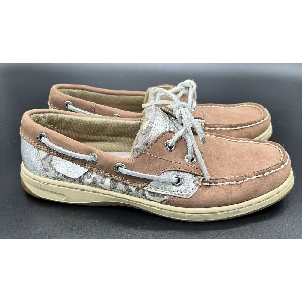 SPERRY TOP-SIDER Women Shoes 7M Leather  Tan, Silver, Sequins Cheetah Print